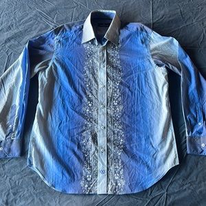 Bugatchi Vertical Waves of Blue Long Sleeve ButtonDown Shirt - SIZE LARGE